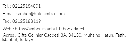 Amber Hotel Istanbul telefon numaralar, faks, e-mail, posta adresi ve iletiim bilgileri